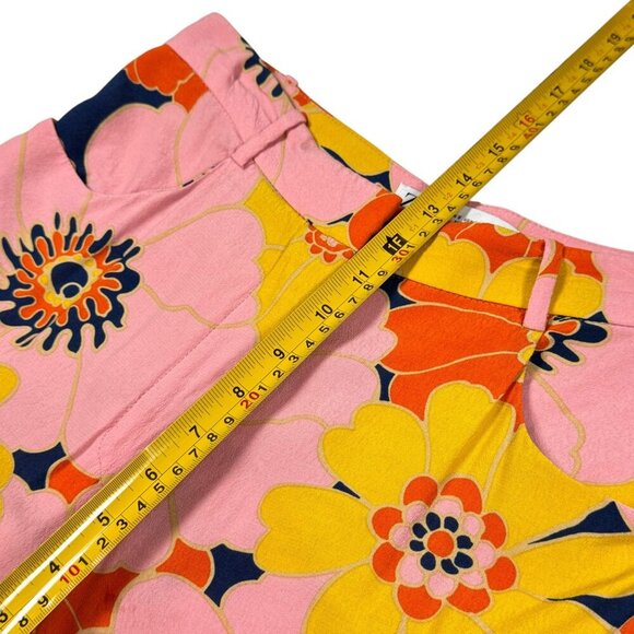 Zara Floral Print Flare Pants Sz.S Pink High Rise Viscose Dopamine Blogger Fav - Picture 12 of 16